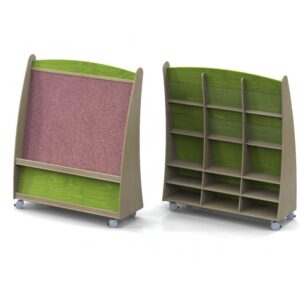 Espositore Velina con divisorio bifrontale carrellato in legno multistrato By Habitat per Bambini di 2H arredi per asilo