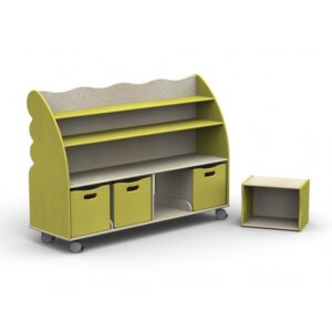 Mobile carrellato Luigino con 4 vani a giorno e 2 ripiani per esposizione By Habitat per Bambini di 2H arredi per asilo