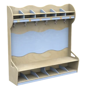 ac0114 Spogliatoio Irene 6 posti con vano porta scarpe e mensola appendiabiti in legno by Habitat per Bambini di 2H arredi per asilo
