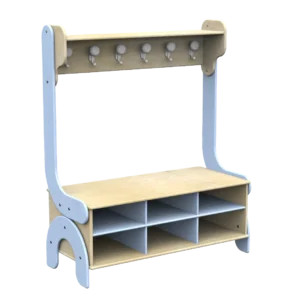 ad0113 Spogliatoio Lalla 6 posti con panca porta scarpe a 6 vani e mensola in legno by Habitat per Bambini di 2H arredi per asilo